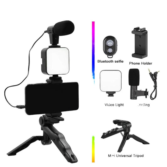 Vlogging Kit Accessories for Mobile Phone DSLR Camera Video Recording with Tripod Shoot Mic 360 LED Remote Selfie Light for Live Streaming Short Film